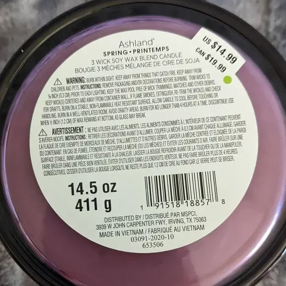 NWT Ashland Spring Lavender Mint Large Glass 3 Wick Soy Wax Blend Candle 14.5 oz - Picture 6 of 6